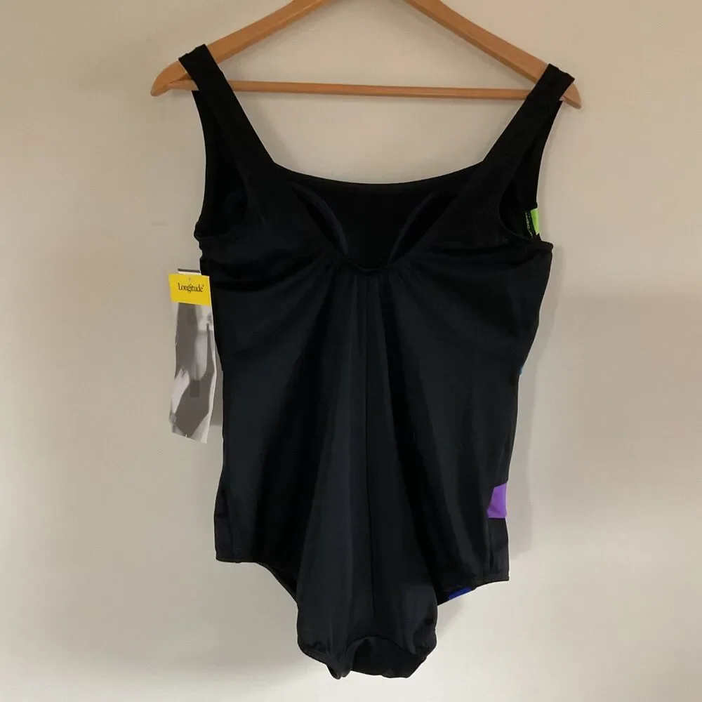 Longitude Inches Away Colorblock Piping Fan One Piece Swimsuit 20W Black Multi